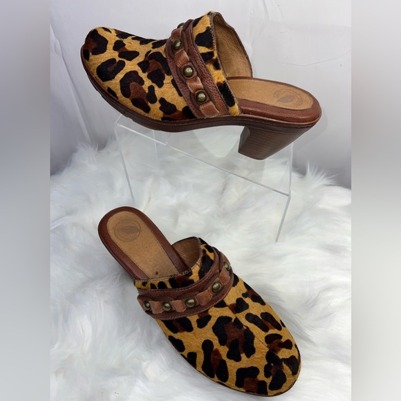 REAL Bovine Hair Leopard print NURTURE Leather Women Mule Heels 10 M - Picture 2 of 6